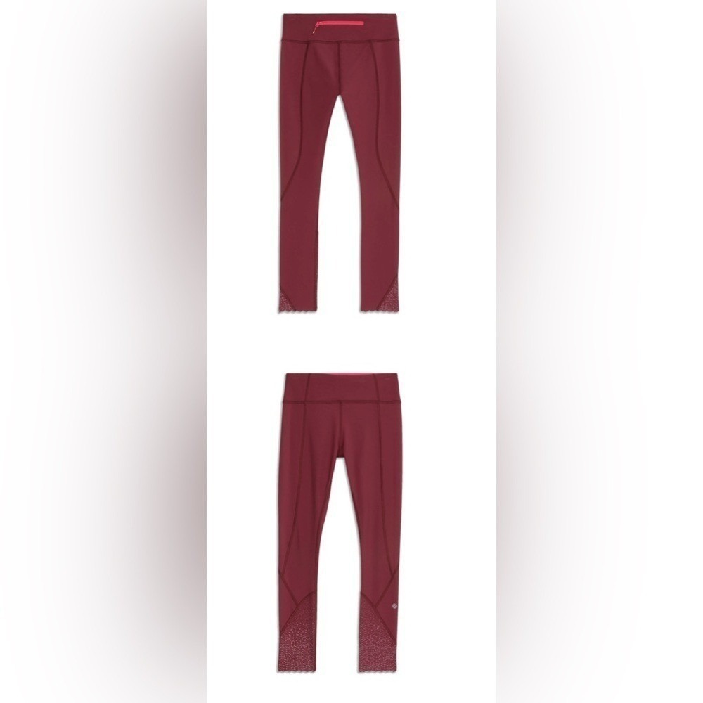 Lululemon Tight Stuff Tight II Burgundy Wine Reflective Running‎ Leggings Size 4